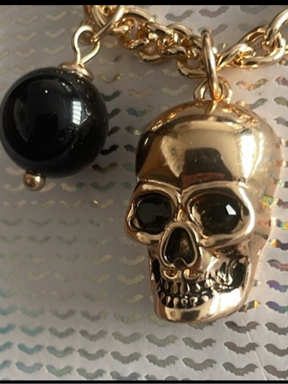 Quo Beauty Gold Skull Pendant Necklace Goth Punk Rhinestone Eye NWT